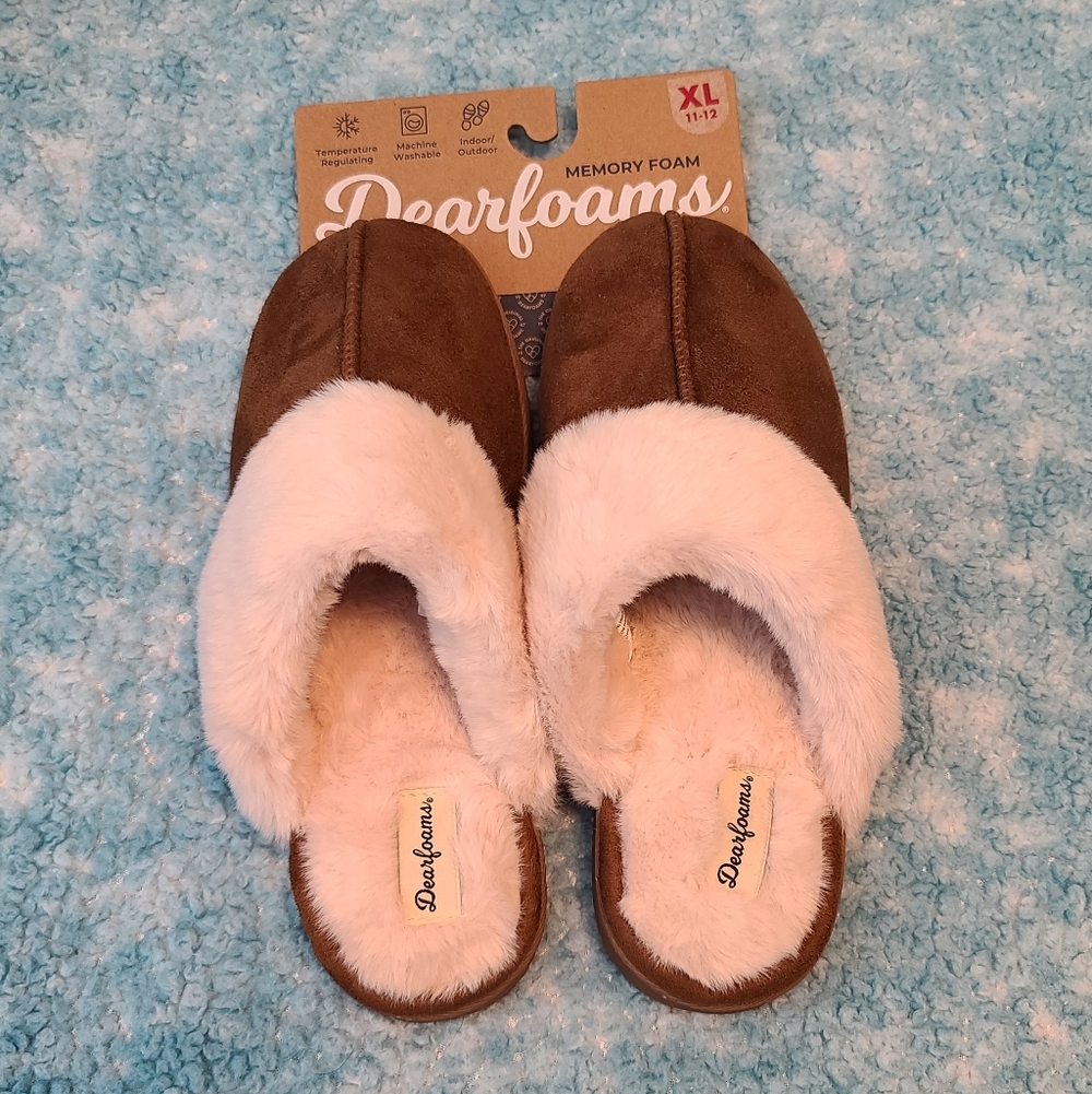 NEW Women's Dearfoams Brown & Cream Memory Foam Slippers, XL (11-12)